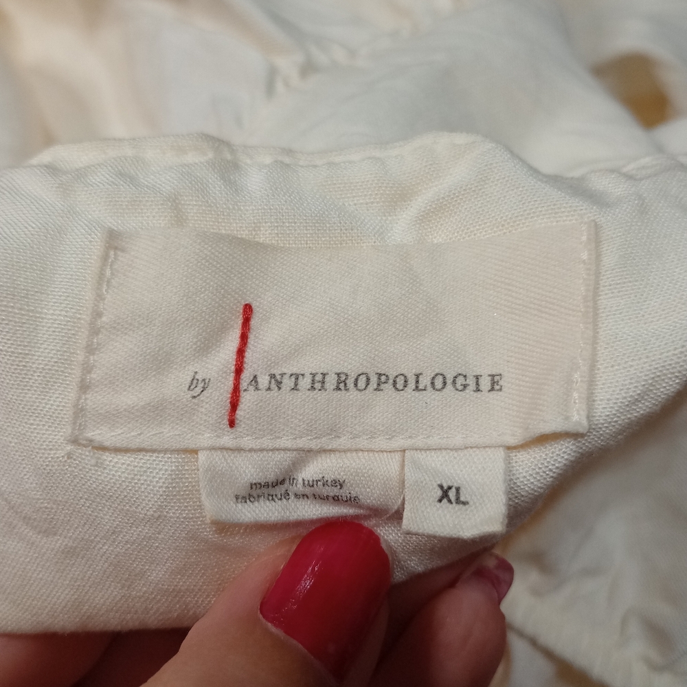 Anthropologie Lace babydoll Top In Cream Linen Blend Cottagecore Prairie - Picture 5 of 11